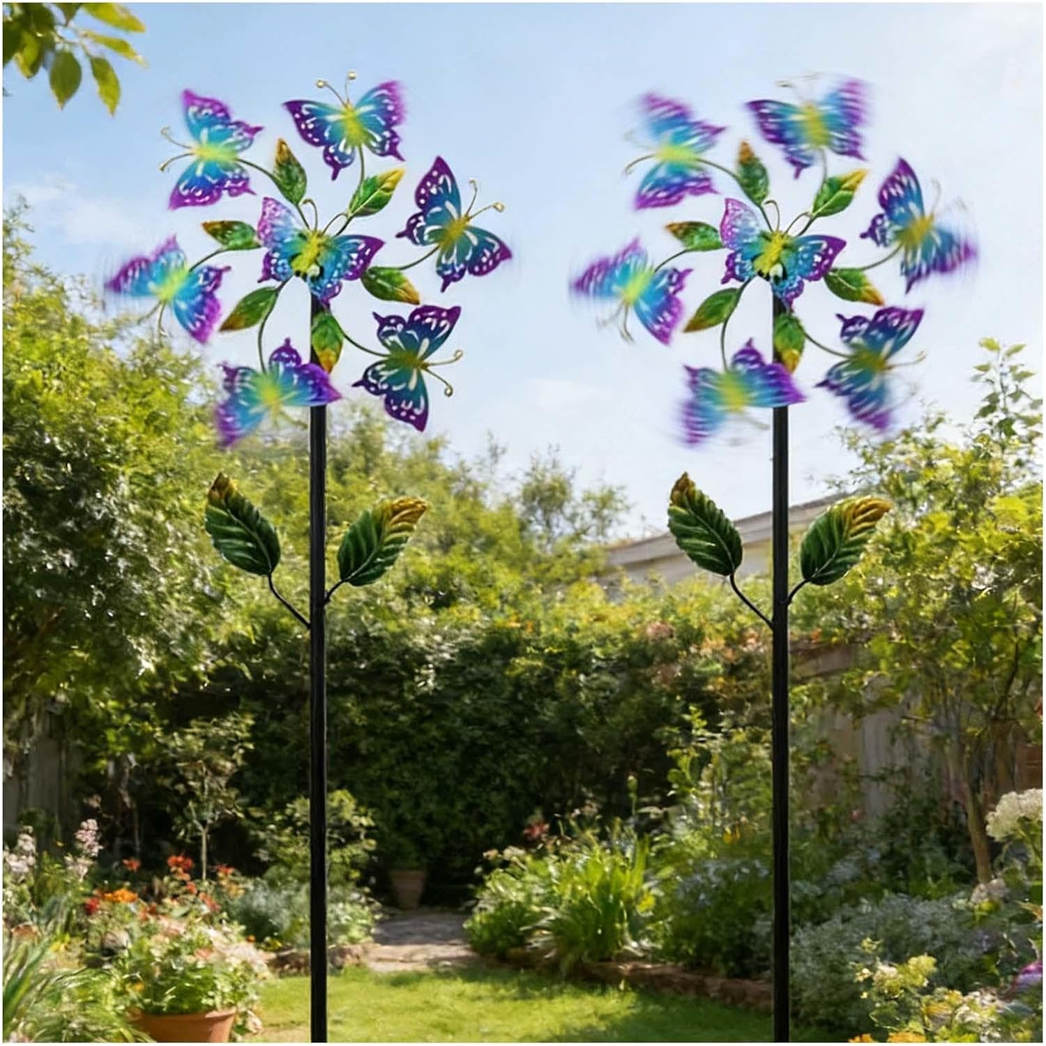 Pinwheels for Yard and Garden, 46 inch/117cm Wind Powered Kinetic Sculpture 360° Metal Windmill, Kinetic Sculpture Outdoor for Yard, Garden, Lawn Decor,A（2Packs）