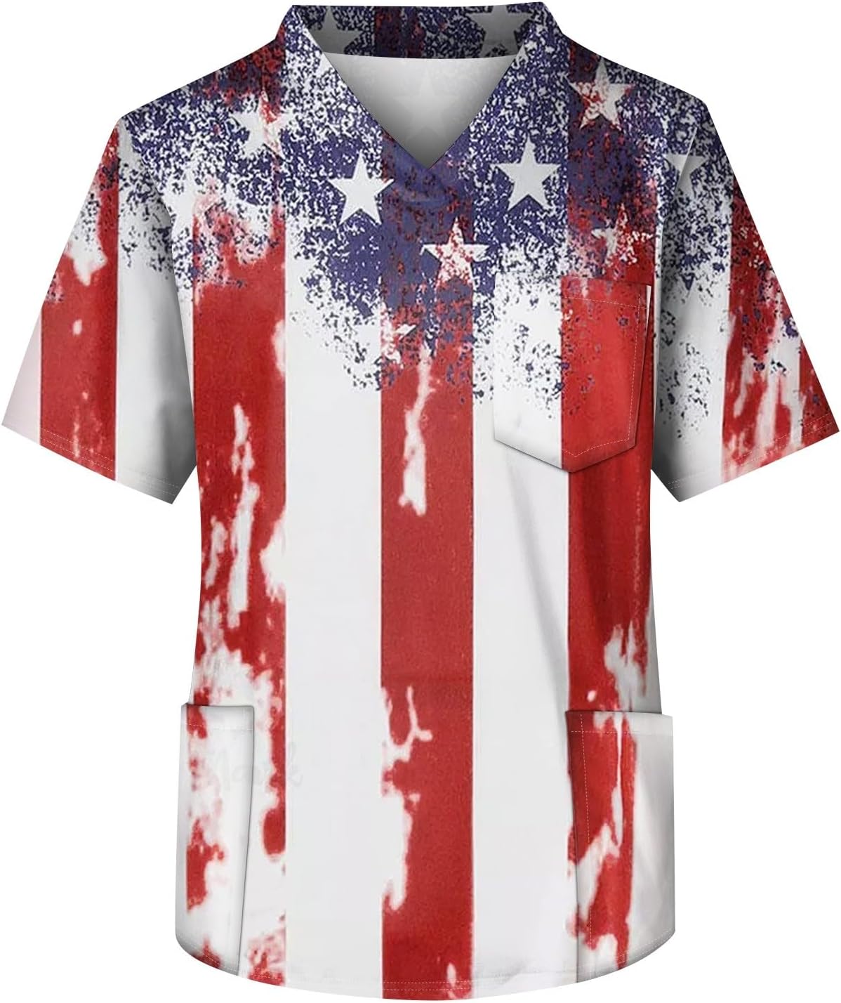FSWGJFJJScrub Tops for Men Men's Vintage Print Scrubs Tops Plus Size Short Sleeve V Neck Working Nurse Unifrom with Pocket