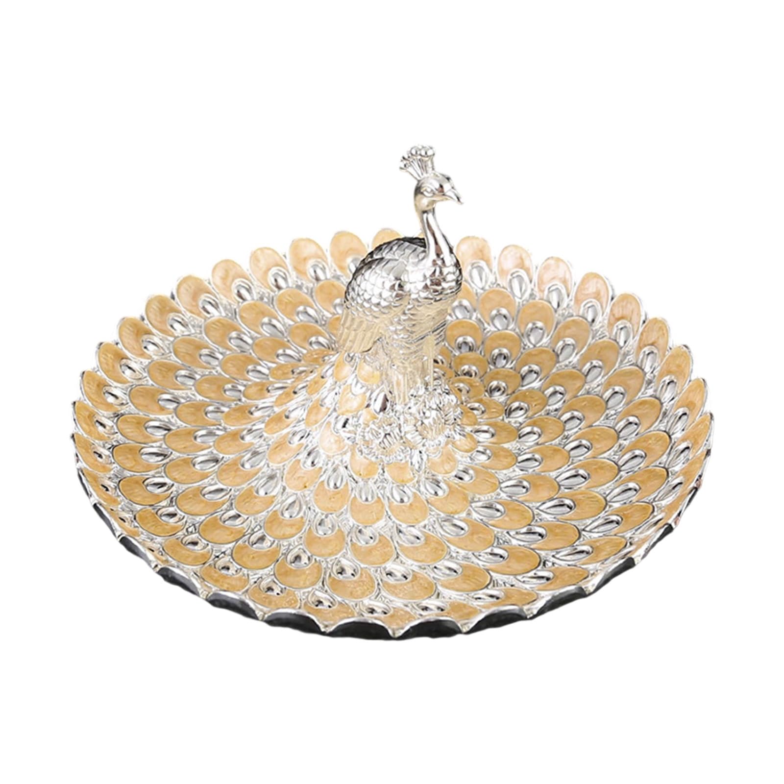 Beimus Golden Embossed Snacks Tray Peacocks Pattern Metal Serving Spacious Design for Entertaining Guests Snacks Tray