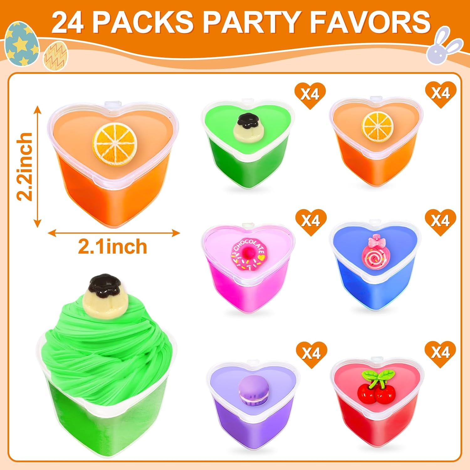 24 Pack Easter Basket Stuffers, Easter Gifts for Kids Butter Slime with Charms No-Sticky Stress Relief Fidget Toys for Classroom Exchange Gift Party Favor for Girls Easter Basket Stuffer Fillers