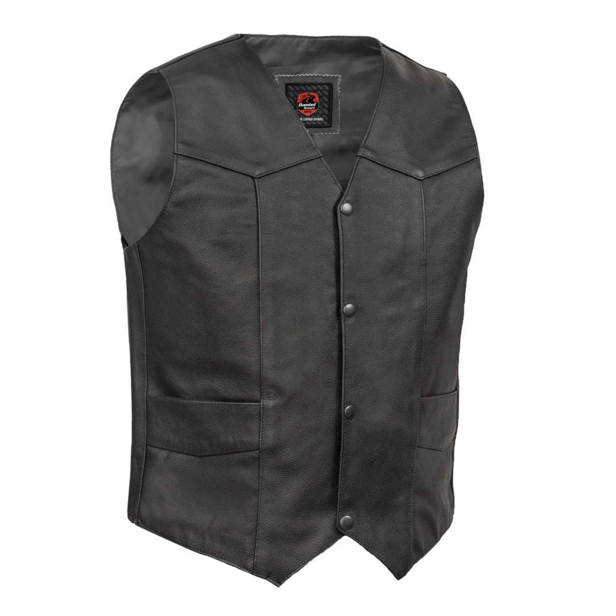 Daniel Smart - Gilet da uomo in pelle bovina di alta qualità, con lati in tinta unita e tasche nascoste