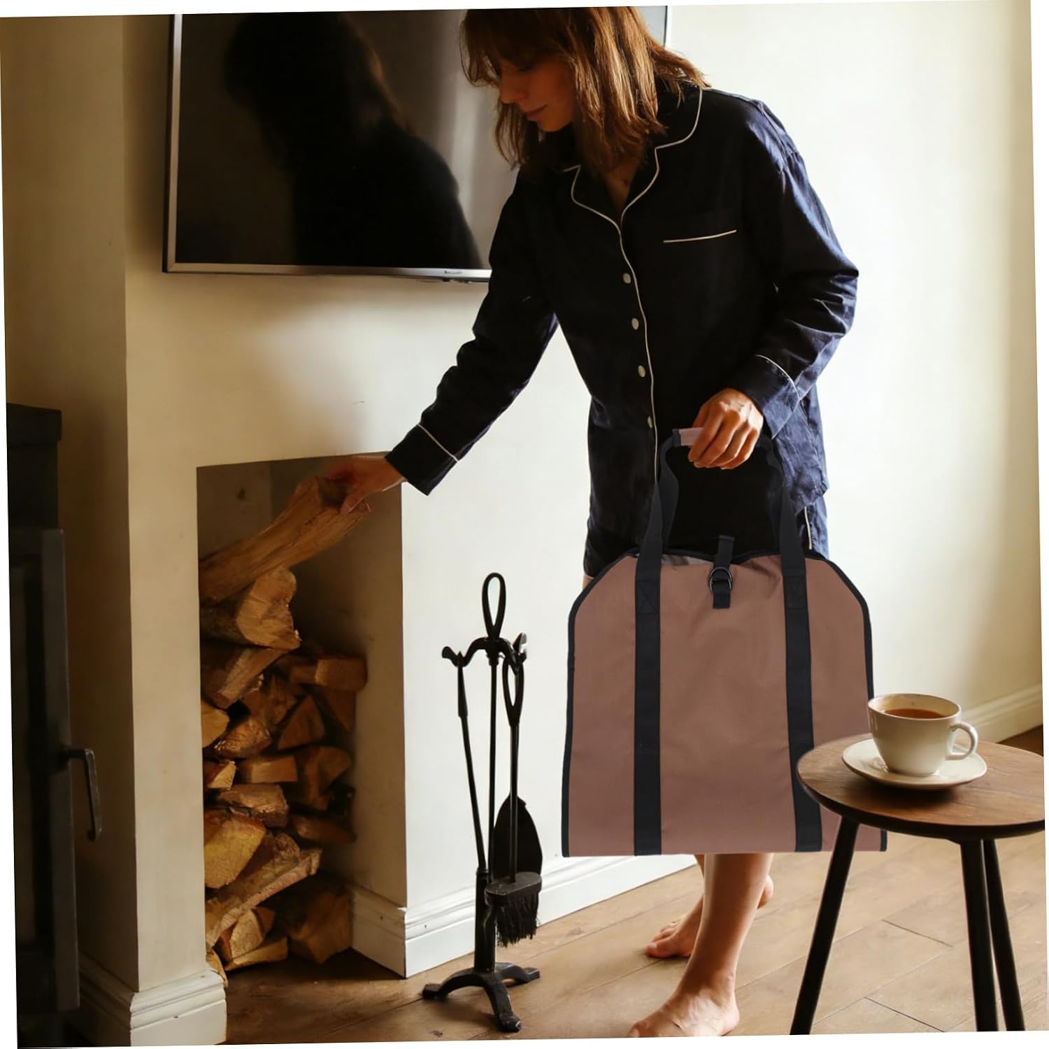 Christmas Firewood Carrier with Handles, Oxford Cloth Log Tote Bag