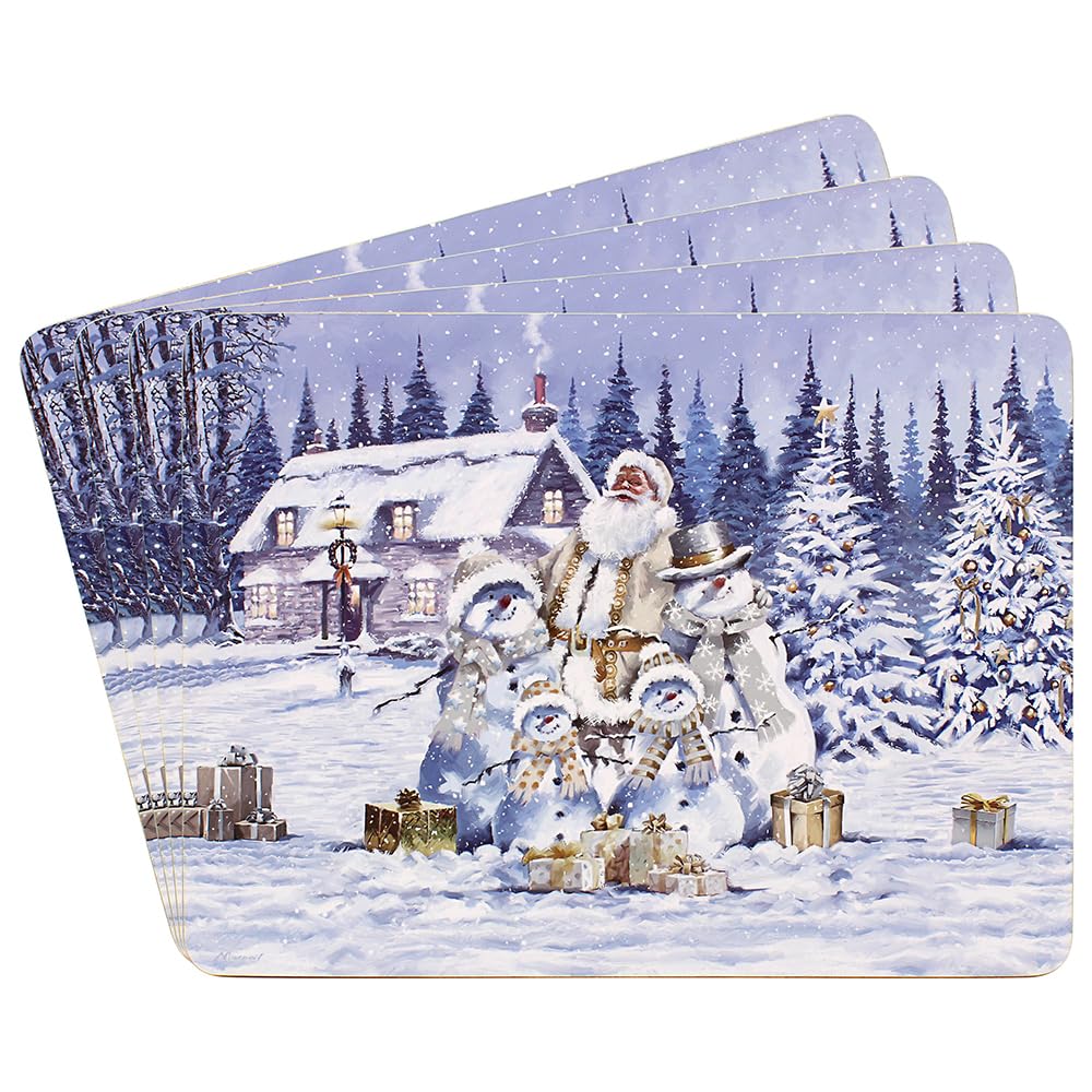 The Leonardo Collection Macneil Studios White Christmas Placemats Set of 4 For Home & Kitchen | Easy Clean & Washable Place Mats For Dining Table | Non Slip Table Mat For Dinner Plates & Decorations