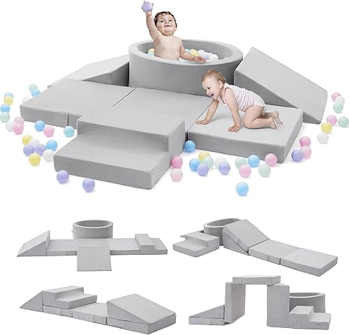 Bloques de escalada de espuma con pozo de bolas y escaleras para niños pequeños de 1 a 3 años, juego suave para gatear en interiores, juego de