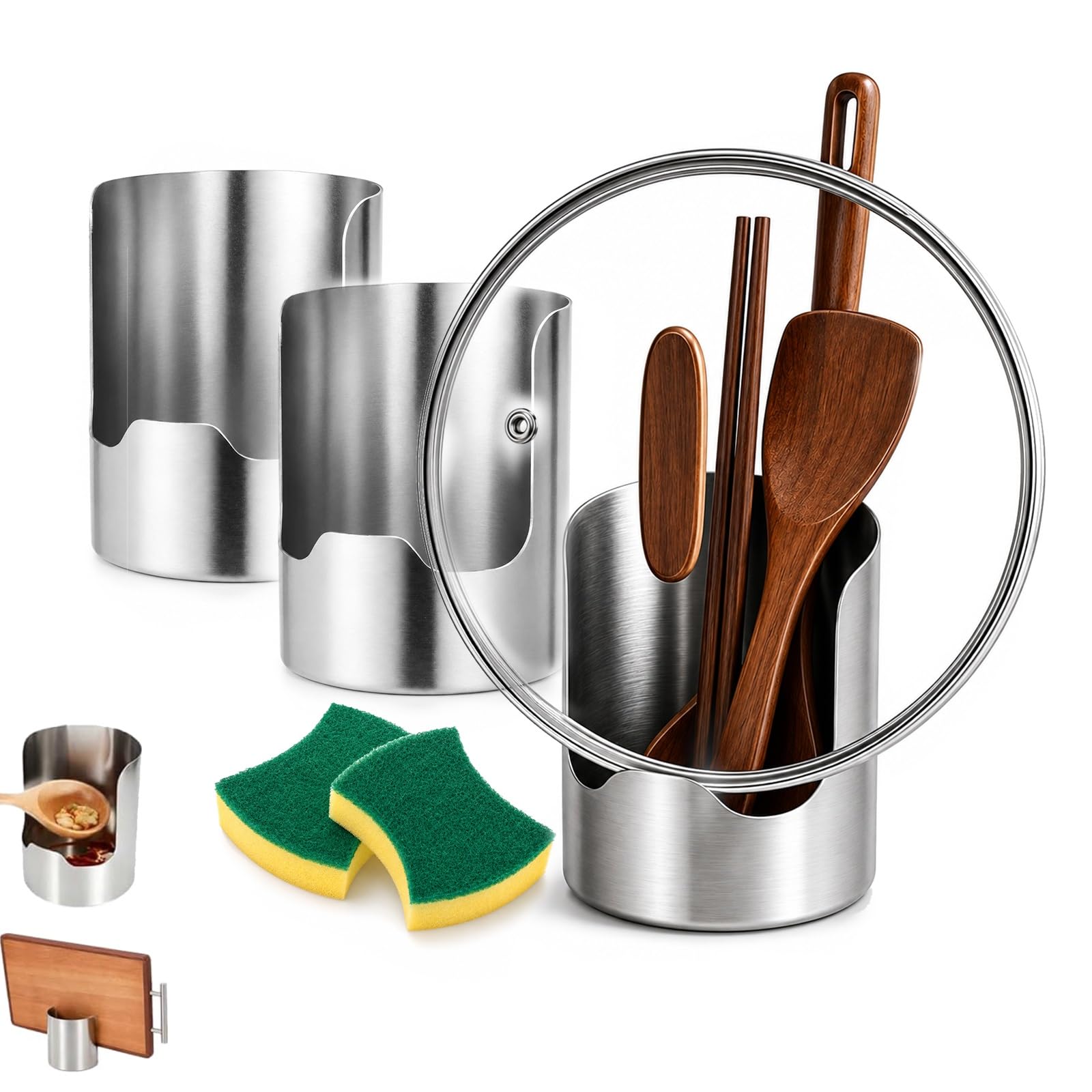 TEVROKS Multi-functional Kitchen Utensil Holder, Stainless Steel Countertop Organizer, Space-Saving Vertical Tool Rack For Cooking Utensils(3PCS)