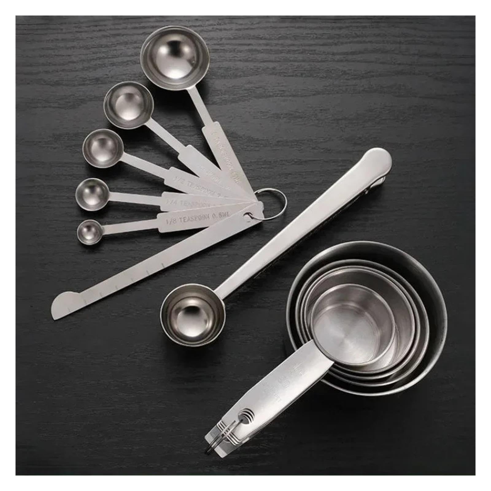 Juego apilable de cucharas medidoras de acero inox para hornear | Escala clara; cucharas profundas y alargadas para café y especias(10PCS Set)