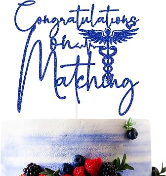 Blue Glitter Congratulations on Matching Cake Topper, Happy Match Day/Its A Match, Funny 2025 Match Day Doctor Graduation Party Decorations Supplies