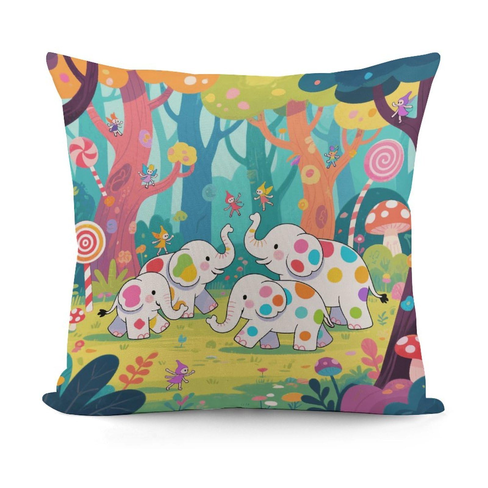 VstaDank Elephant Forest Pillow Cover with Invisible Zipper Square Throw Pillowcase Plush Couch Sofa Pillow Case 18x18 Inch Decorative Throw Cushion Covers for Sofa Living Pillowcover
