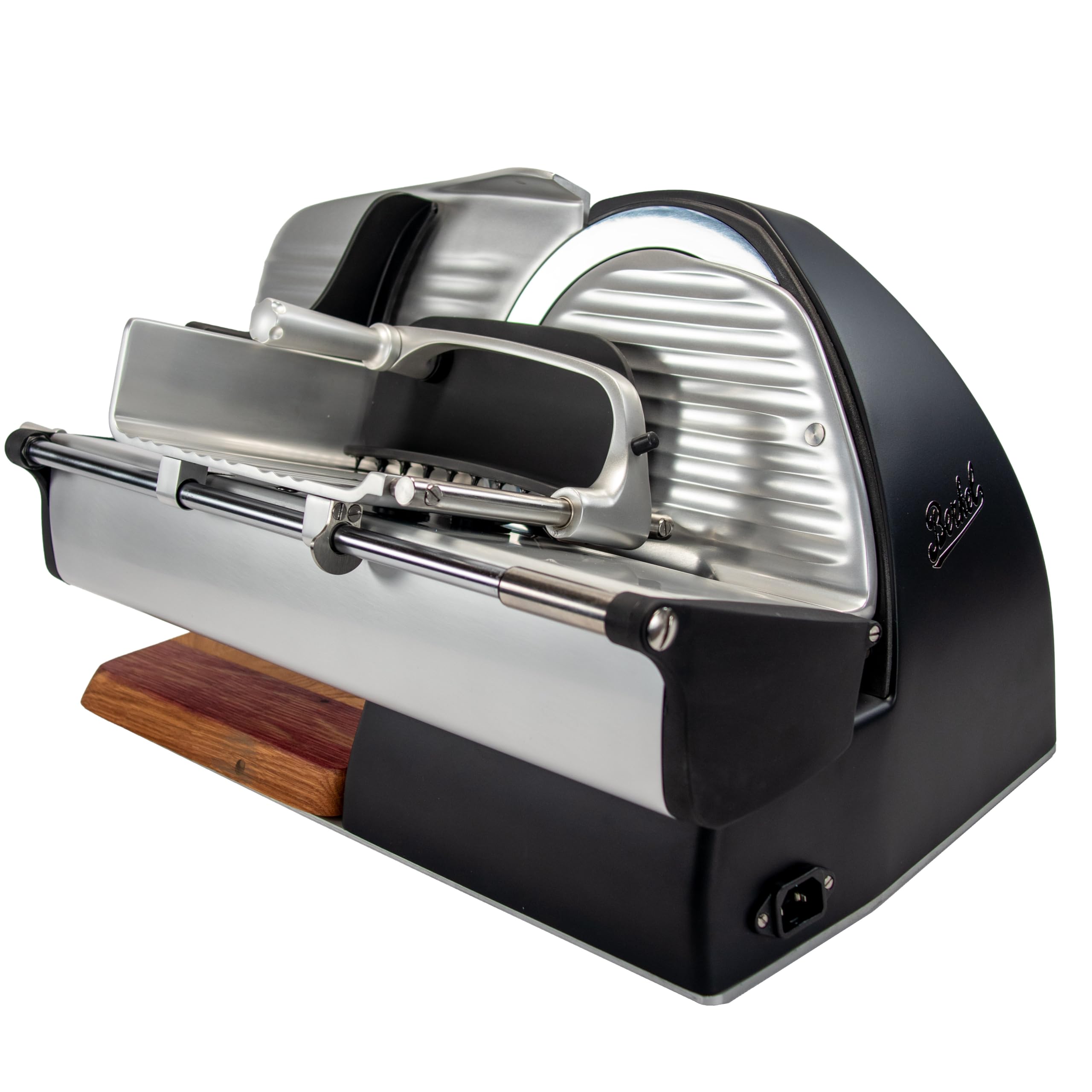 Berkel Home Line 200 Plus Aufschnittmaschine, schwarz Matt, Elektrisch, 195mm Klinge, mit handgefertigtem Eichenholzbrett
