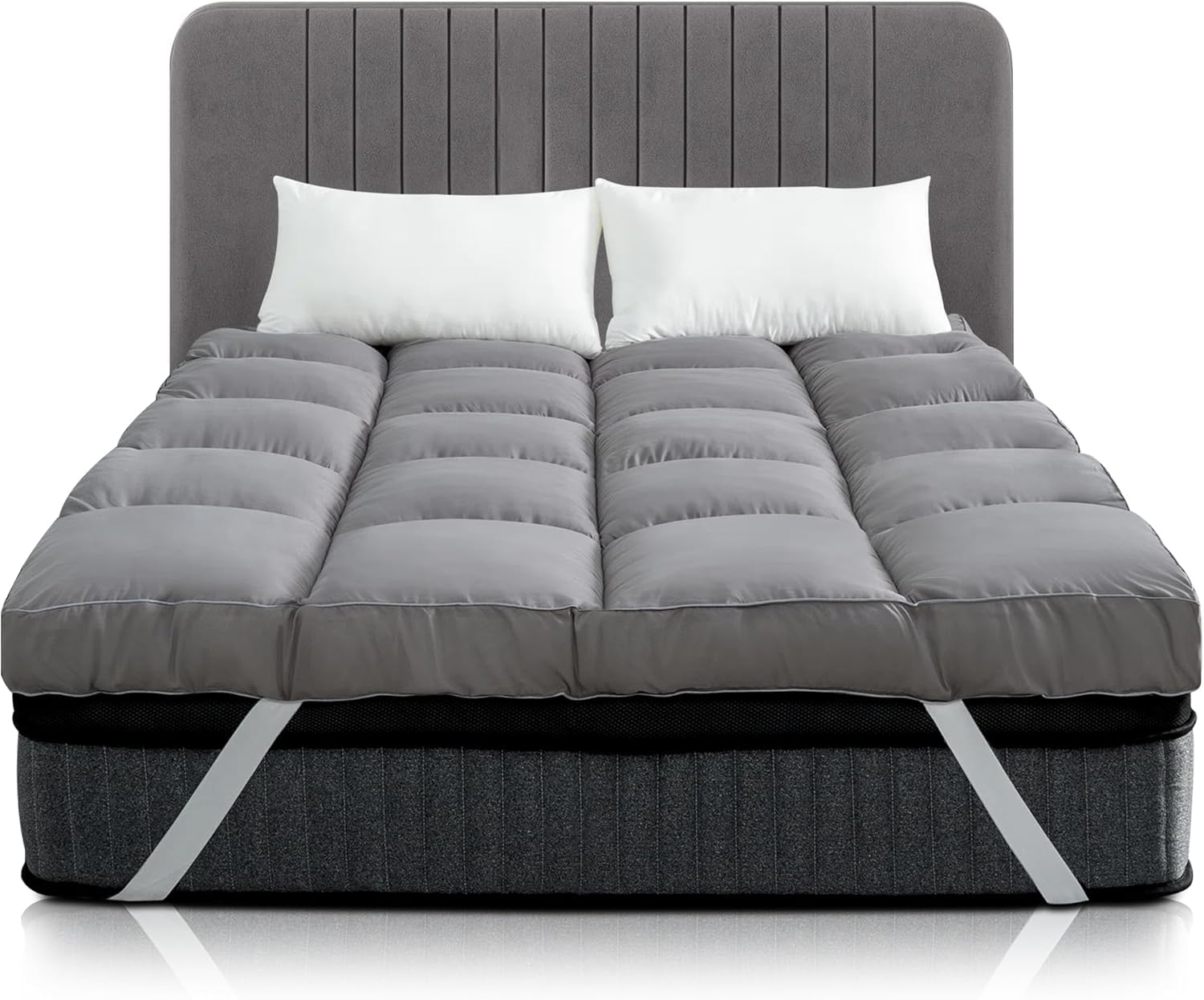 Linens World Grey Mattress Topper Single Bed, 10CM Extra Thick Single Mattress Topper, 1200GSM Filling Fiber - Luxurious Comfort, Elastic Straps Pocket Thick Single bed