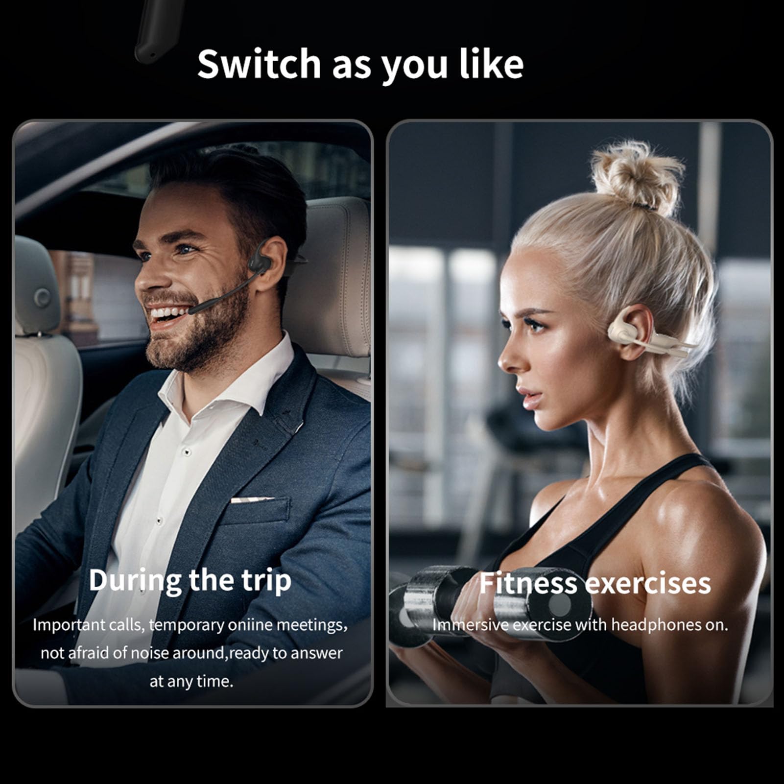Pissente Conducción ósea, IPX6 Cancelación de Ruido por IA Bluetooth 5.3
