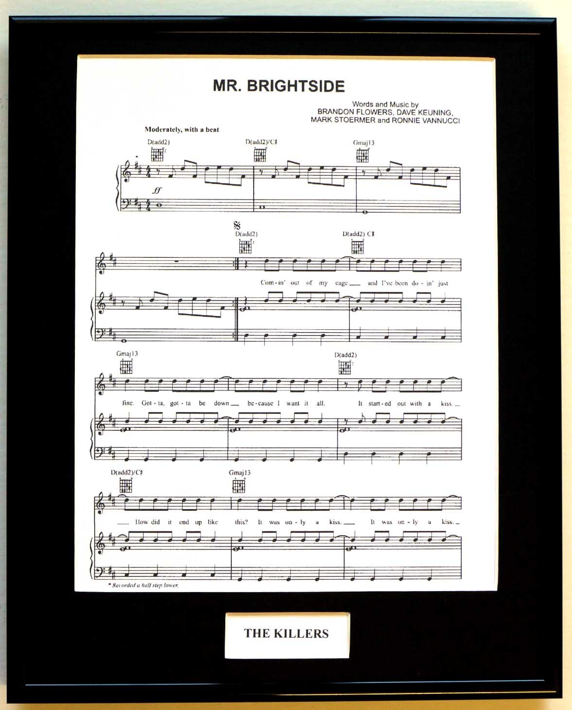 Framed Songhseet Black The Killers/Framed Songsheet/Mr. Brightside (Can Be Personalised)