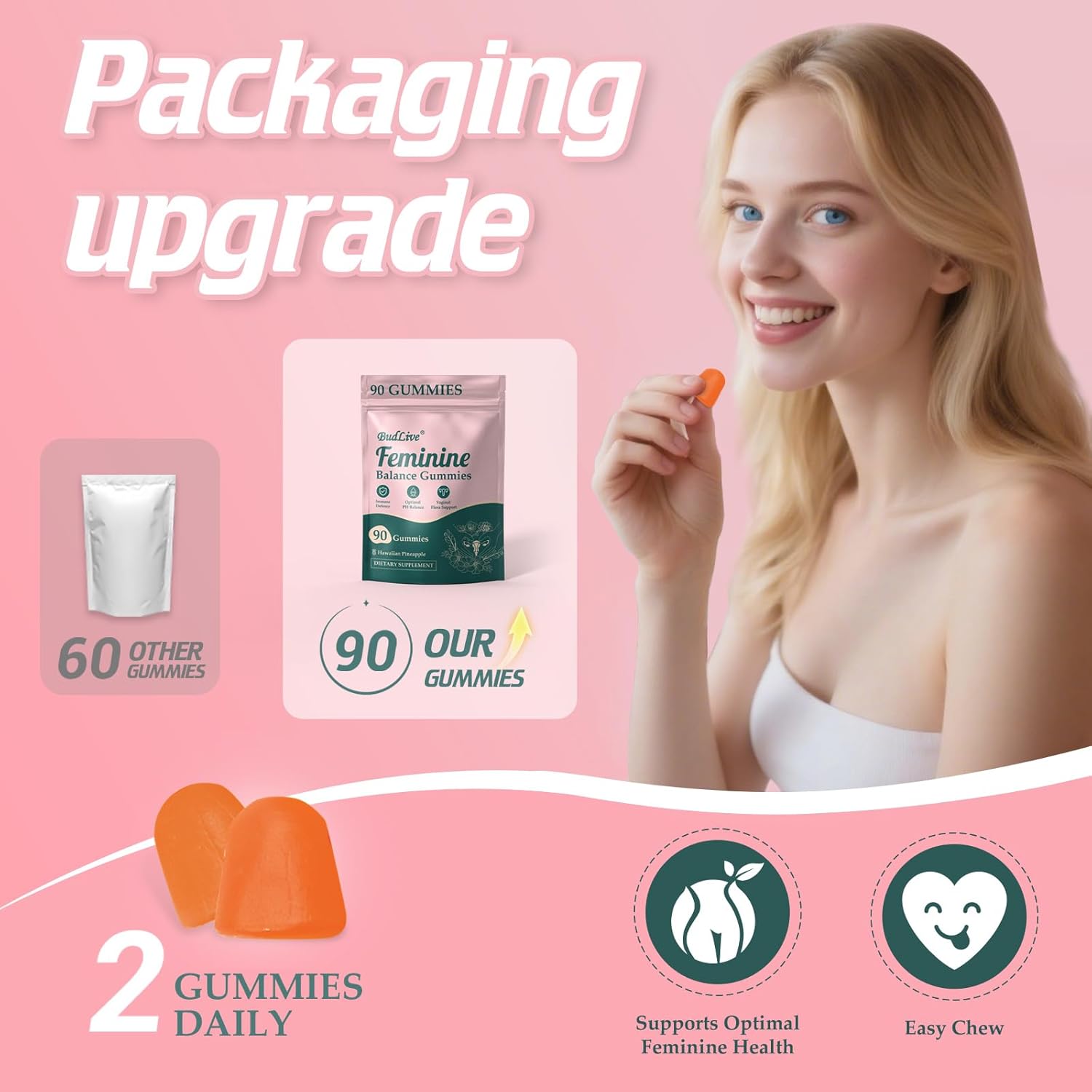 Premium Feminine Balance Gummies for Women, Vaginal Probiotics, PH Balance for Women Healthy Odor, Gut Health, Immune Support, Pineapple Gummies for Woman, 90 Counts - Image 6