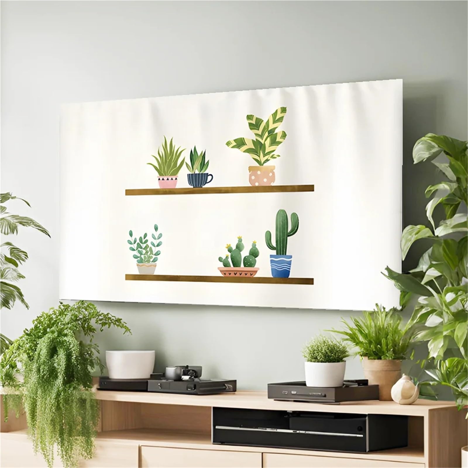 Funda Tv Exterior Dustproof TV Cover With Potted Plant And Cactus Design, Fits 24", 43", 55" TVs, 1pc Per Pac(70inch)