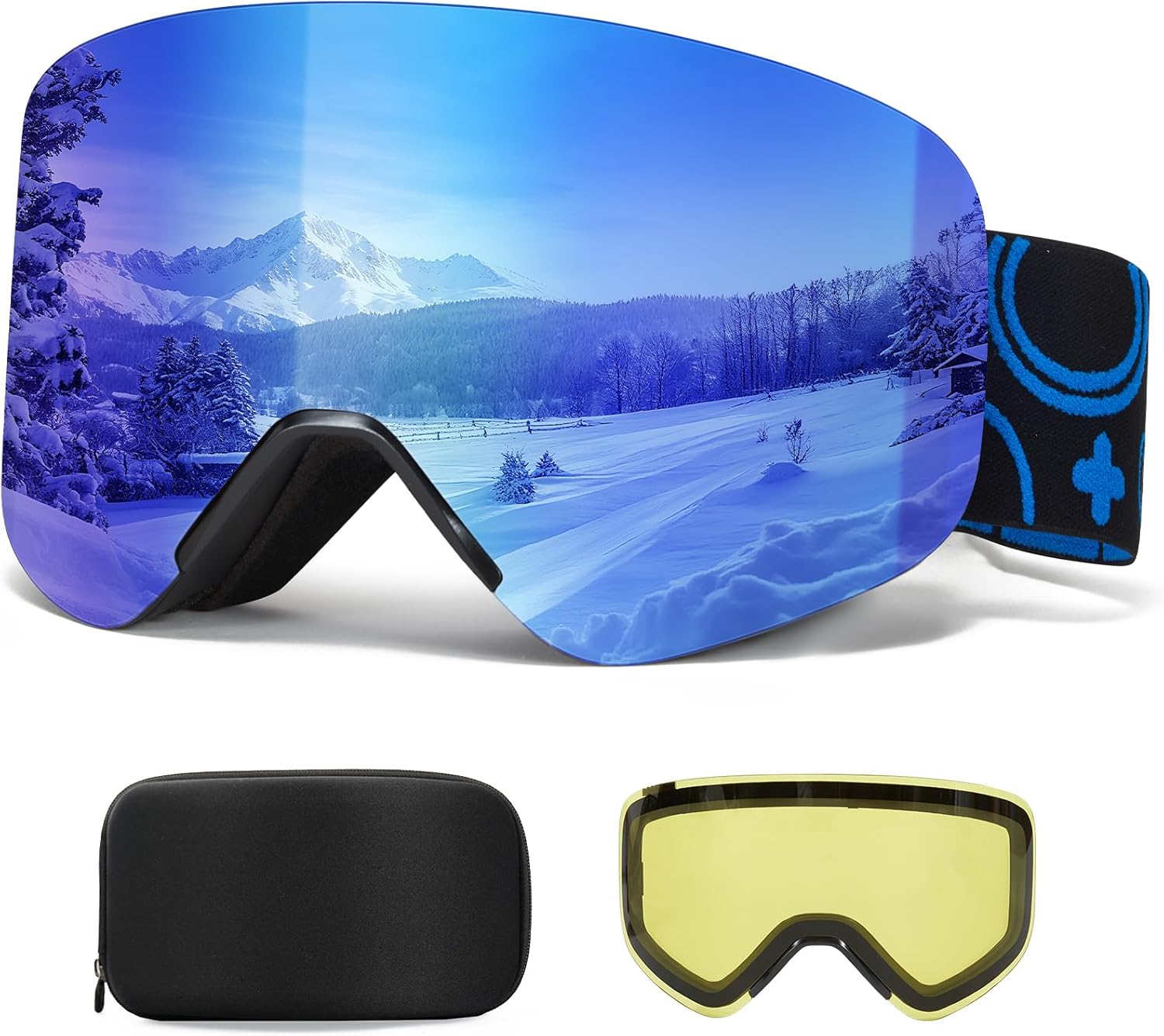 Ski Goggles Full Revo Snowboard Goggles for Men Women Adult Frameless Lenses UV Protection OTG Magnetic Lenses