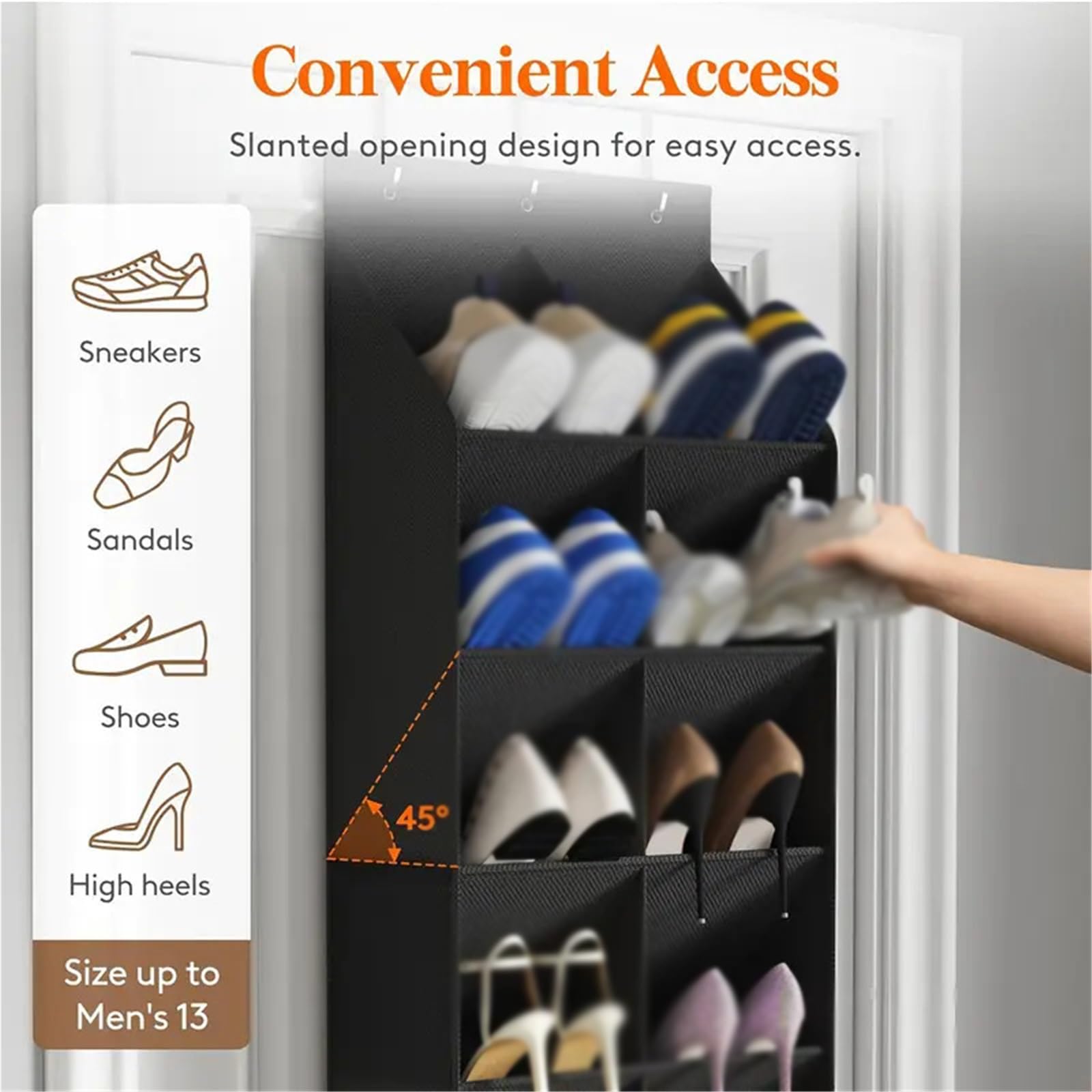 Organizador de Zapatos de 6 Niveles sobre la Puerta, Estante Colgante for Zapatos, for Armario(Negro,2pcs)