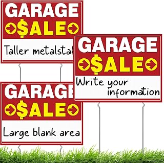 Garage Sale Signs, 3 Pcs Double Sided Yard Signs with 6 Metal Stakes, 17x13 Inch Large Plastic Garage Sale Kit, All-Weather and Colorfast