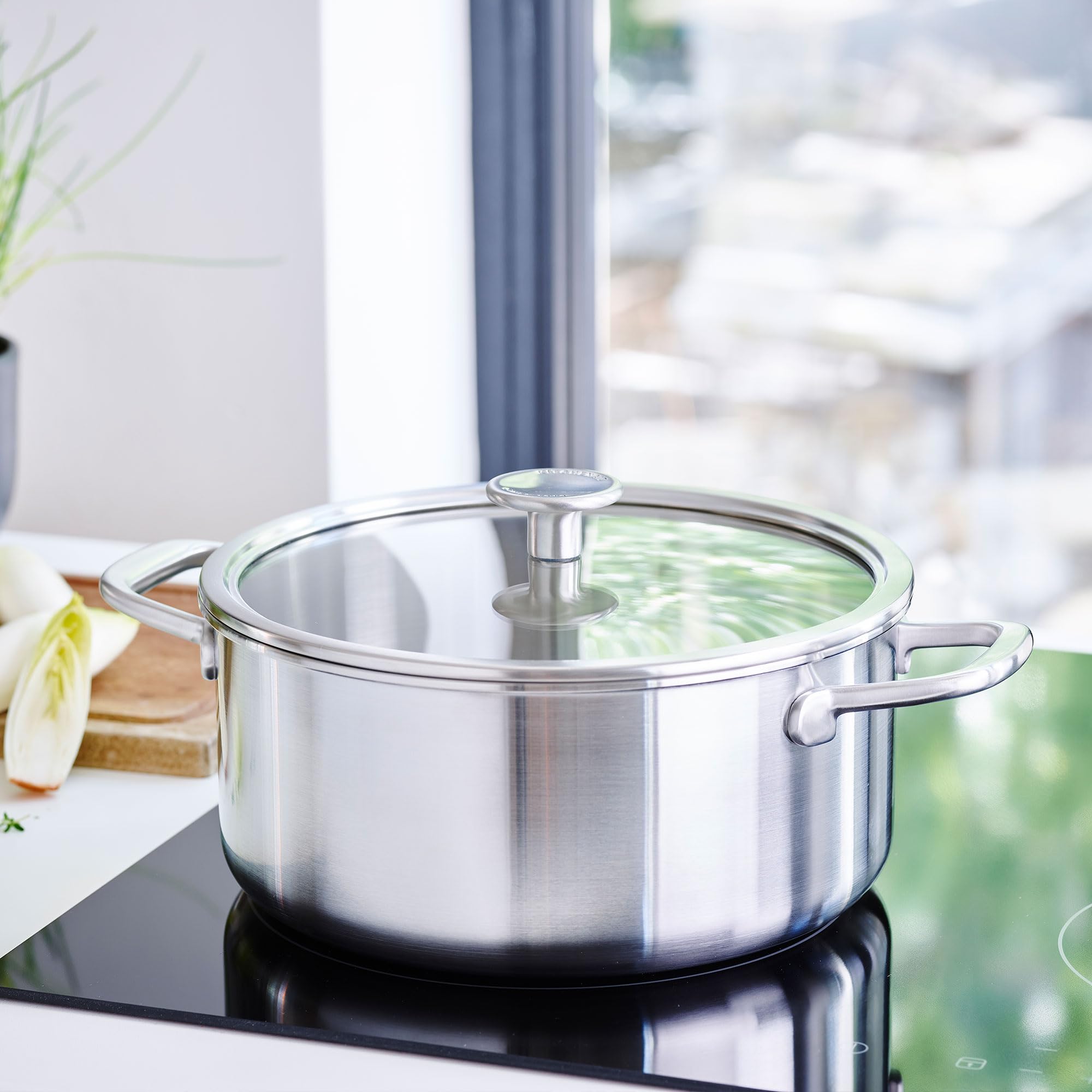 KitchenAid MultiPly 3PLY Cocotte en Acier Inoxydable Sans PFAS avec Couvercle en Verre, 20 cm/3,11 L,Triply, Multiclad, Induction, Va au four jusqu'à 220°C, Lave-Vaisselle, Argent