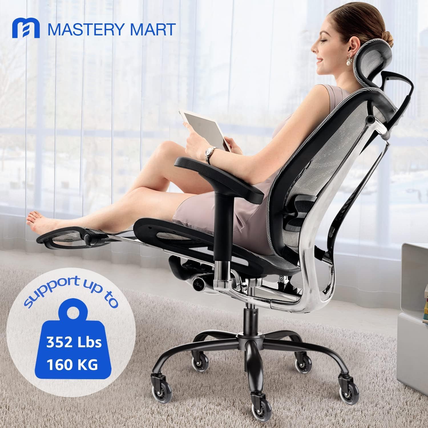 MASTERY MART Ersatz-Bündel für Bürostuhl, strapazierfähig, 159,7 kg, leise und reibungslose Gleitfähigkeit auf allen Böden, Drehstuhl-Unterteil mit Rollen und Gasdruckfederzylinder, 11,9 cm Reiselänge
