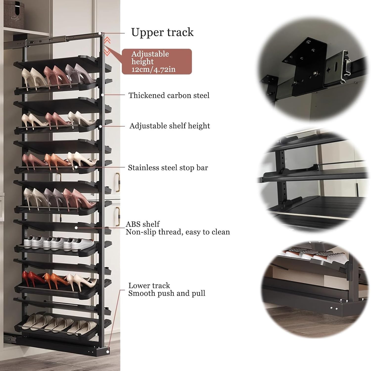 Scarpiera regolabile – Mensola estraibile impilabile in metallo, design salvaspazio in acciaio inox per piccoli armadi, ideale per riporre stivali e scarpe da ginnastica