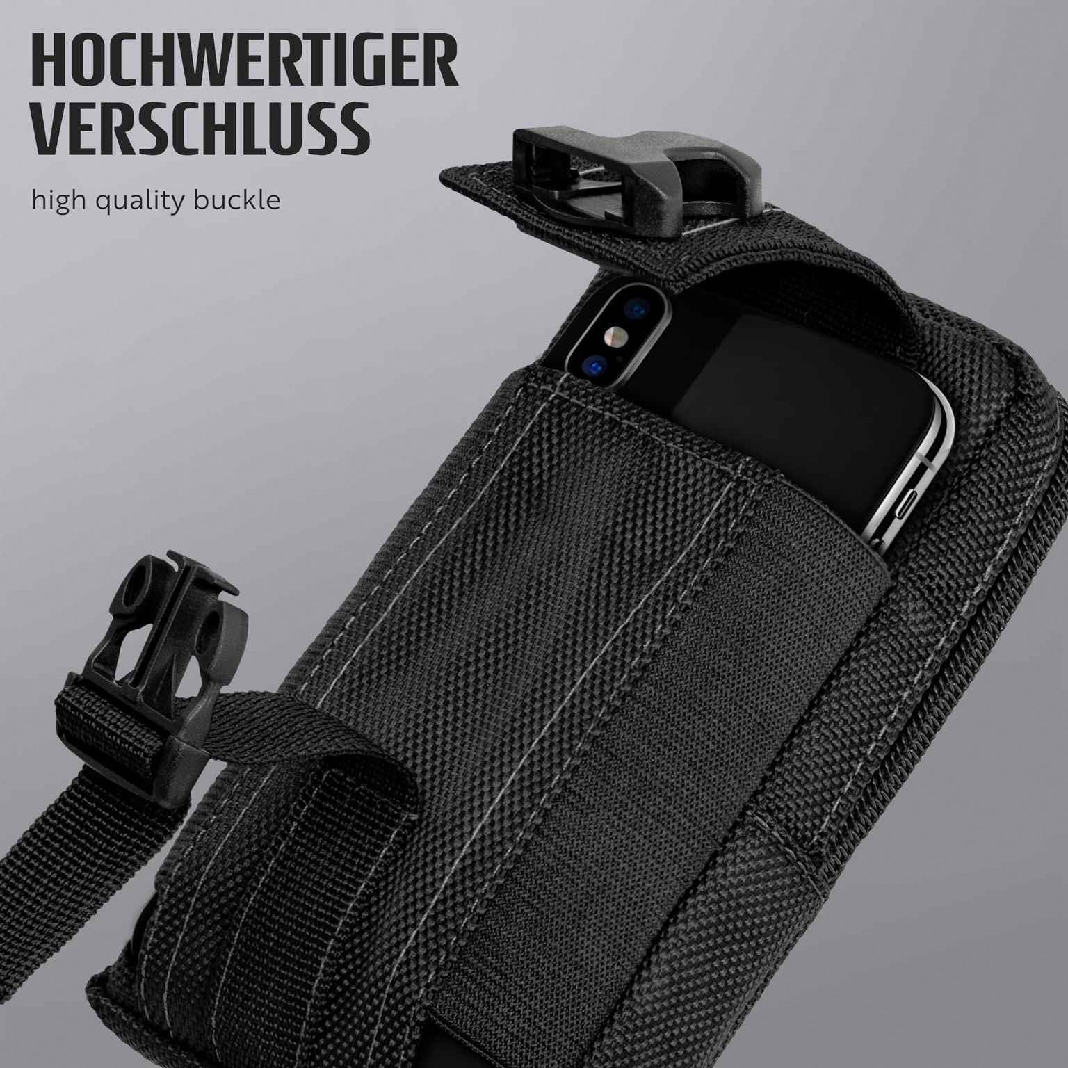 ONEFLOW Survival Case für iPhone 17 Pro Max Handy Gürteltasche aus Nylon mit Karabiner, Taktische EDC Tasche mit Gürtel Halterung, Etui Handyhülle Outdoor Handytasche, Schwarz