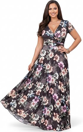 KOH KOH Womens 2026 Long Cap Sleeves Floral Print V-Neck Summer Sundress Maxi Dress