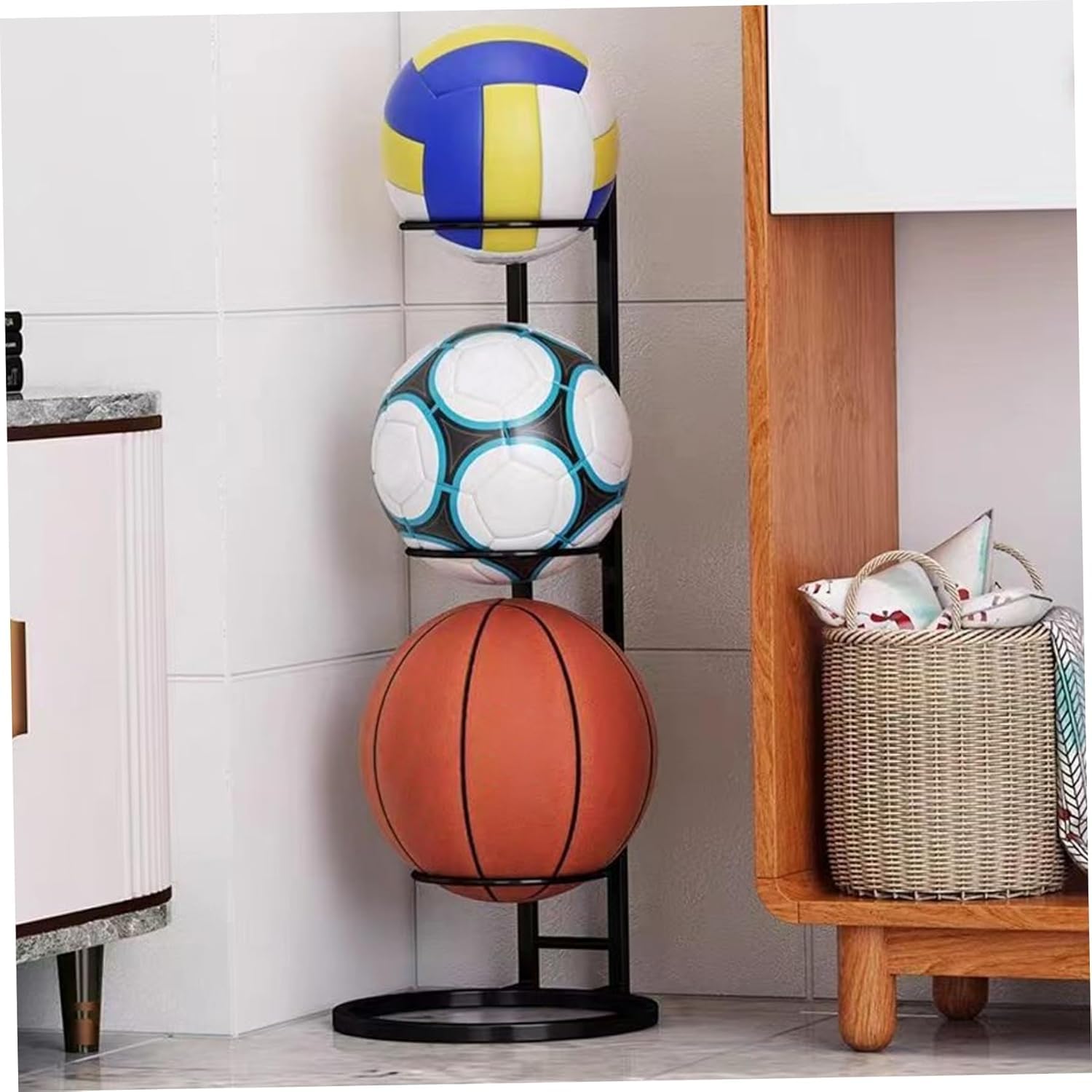 ARHAT ORGANIZERS Sports Ball Stand | Portable and Multiple Stand for Football, Basketball and Volleyball| 3-Tier Cube Garage Sports Organizer Indoor 2