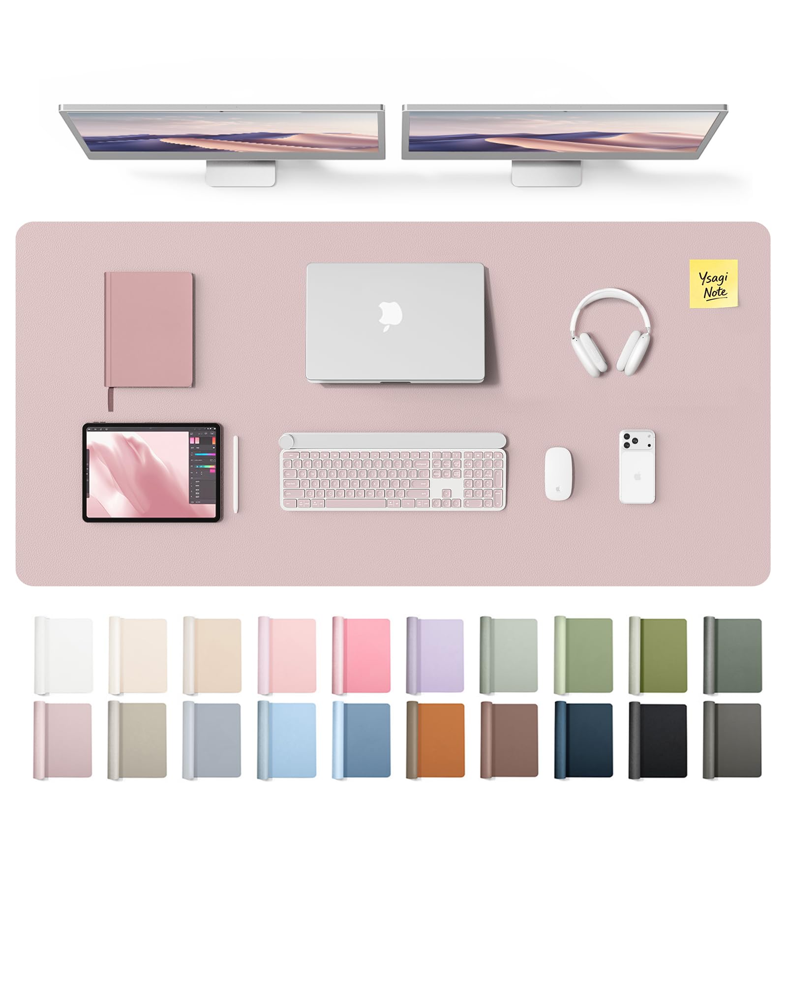 YSAGi Leather Desk Pad Protector, Office Desk Mat, Large Mouse Pad, Non-Slip PU Leather Desk Blotter, Laptop Desk Pad, Waterproof Desk Writing Pad for Office and Home (Grayish Lavender,55" x 24")