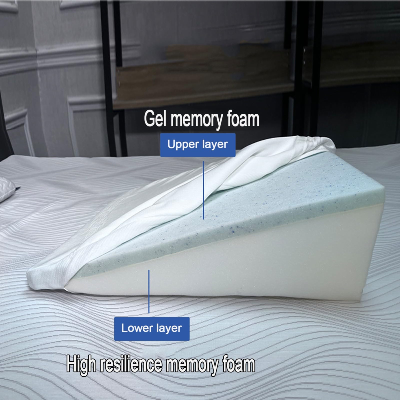 Soporte De Espalda para Sentarse En La Cama,Almohada Ortopédica De Espuma Viscoelástica para Adultos,Reduce El Dolor De Espalda,Almohada De Cuña Ergonómica De Espuma Viscoelástica