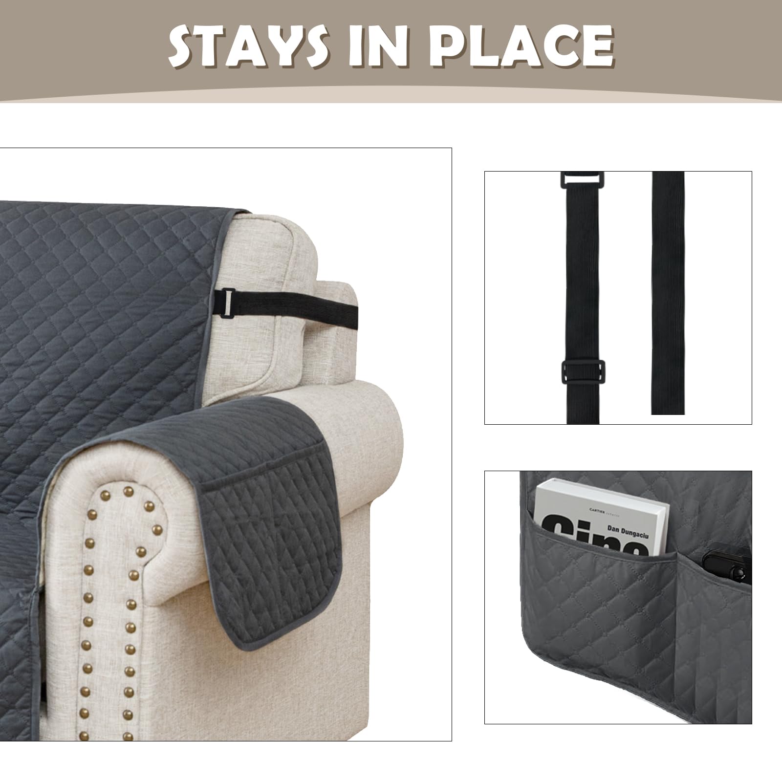 Lydevo Copridivano Impermeabile Copridivano 2 Posti con Braccioli per Animali Salvadivano Antigraffio Copridivano Trapuntato per Gatto Cani,Grigio scuro