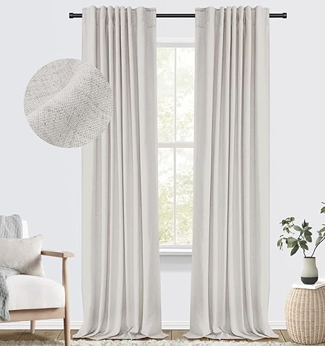 Miniatura 1 de 100% Blackout Shield Cortinas opacas para dormitorio de lino sintético negro de 84 pulgadas de largo, juego de 2 paneles de cortinas con aislamiento