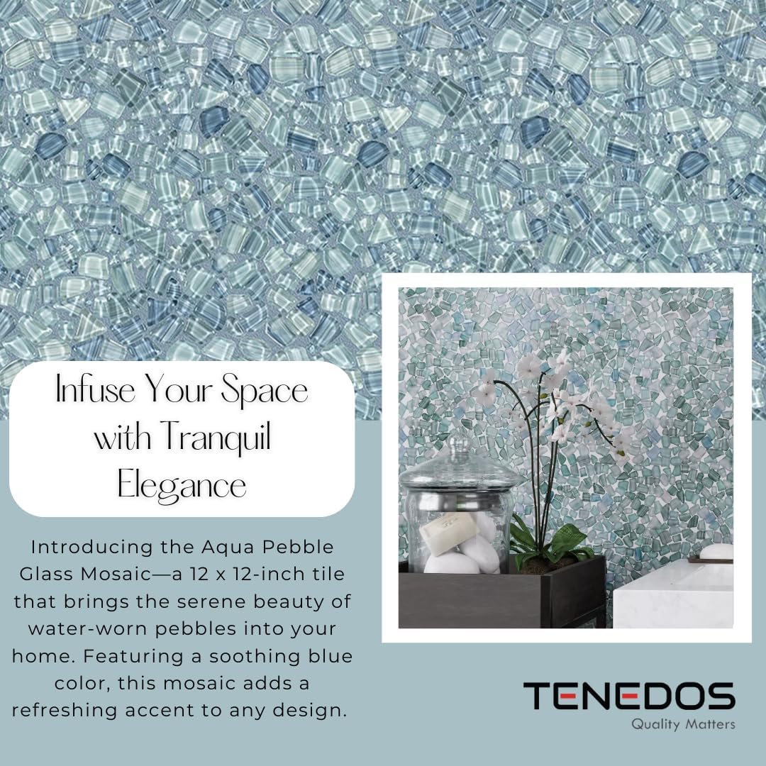 Tenedos HTC253 Aqua Pebble Glass Mosaic Tile – 1 Sheet of Irregular Blue-Green Glossy Pebble Shapes for Backsplash, Shower Walls & Bathroom Decor