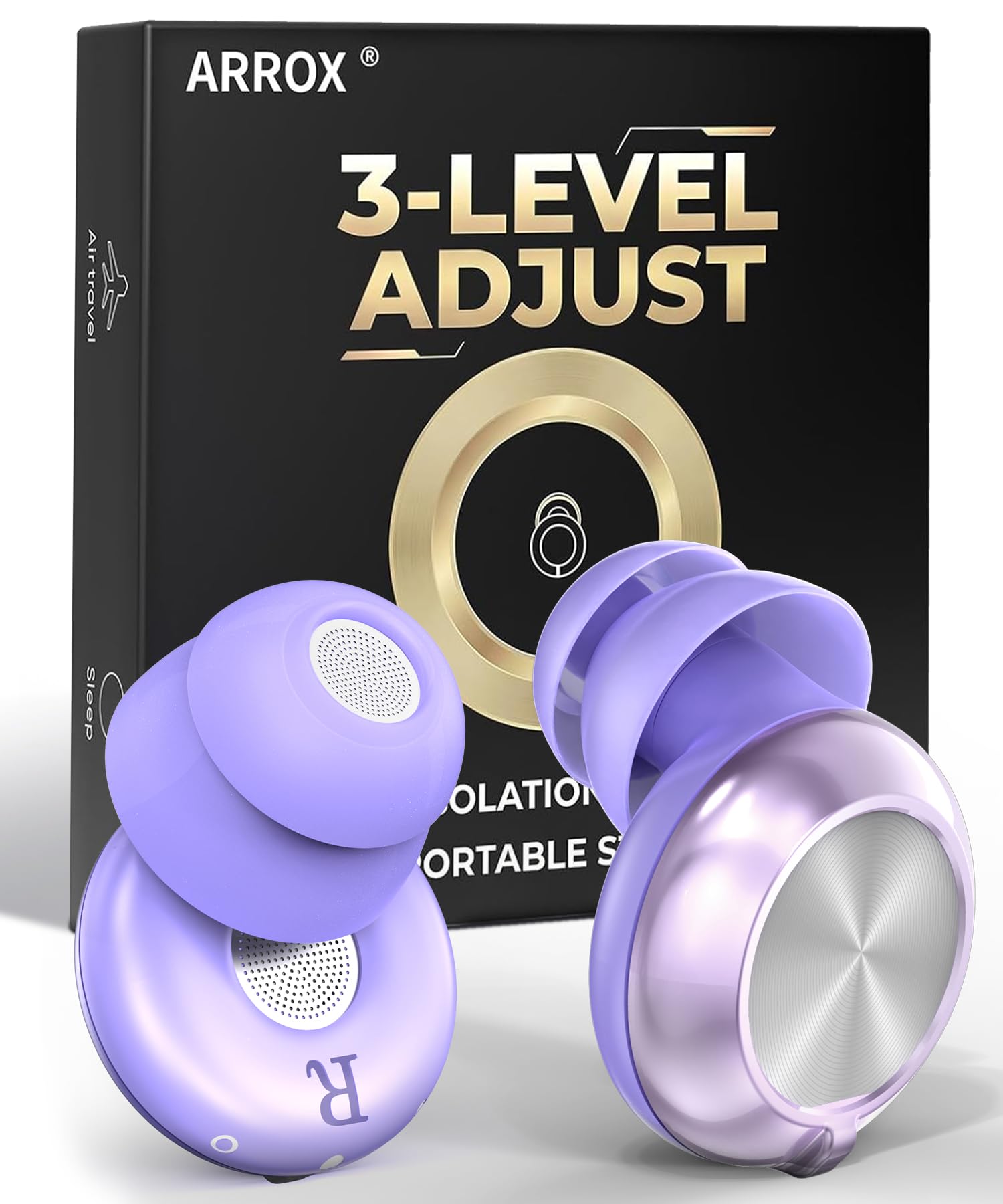 ARROX Adjustable Ear Plugs for Sleeping, 3 Noise Relief Modes (13-45 dB), Double-Layer Ultra-Soft Silicone Earplugs, Reusable Ear plugs for Concerts, Deep Focus, Side Sleepers & Travel, 4 Size Eartips — view 11