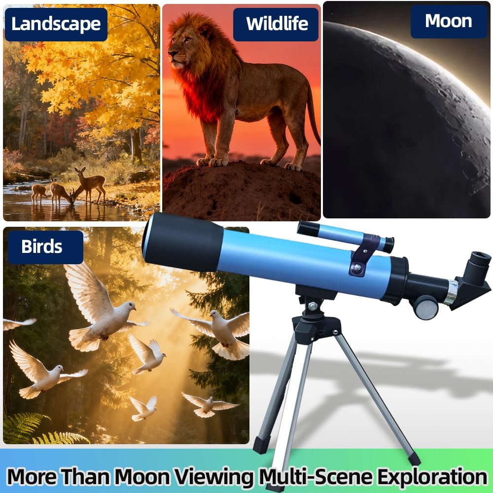 Telescope for Kids 50mm 100x Magnification Beginner Telescopio with Tripod, 2 Eyepieces & Finder Scope, STEM Educational Gift for Boys & Girls Ages 6-12, Portable Kids Telescope for Astronomy