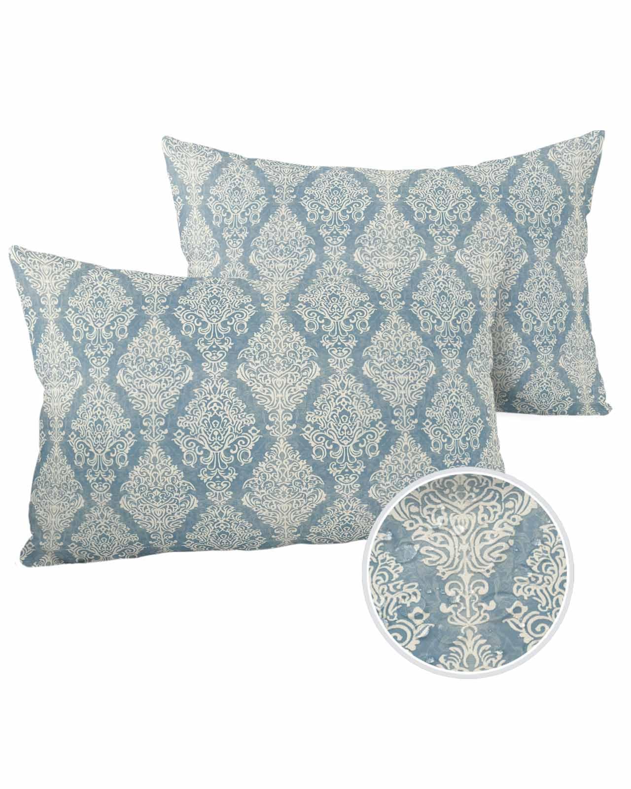 Boanket Lumbar Pillow Covers 12 x 20 in, Southwestern Blue Boho Waterproof Throw Pillow Cover Set of 2, Vintage Mexican Ethnic Flowers Home Decorative Rectangle Cushion Covers for Patio/Couch/Garden