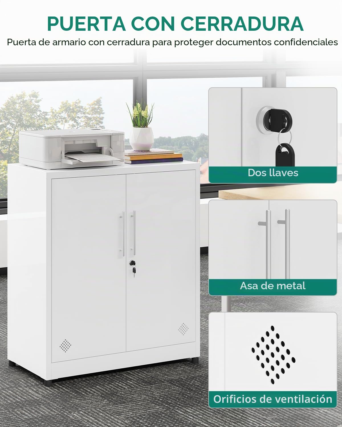 YITAHOME Gabinetes de Almacenamiento de 2 Puertas, archivadores de Metal con Llave, Armario de Almacenamiento Independiente con 2 estantes Ajustables, Armario Organizador de baño, archivadores para