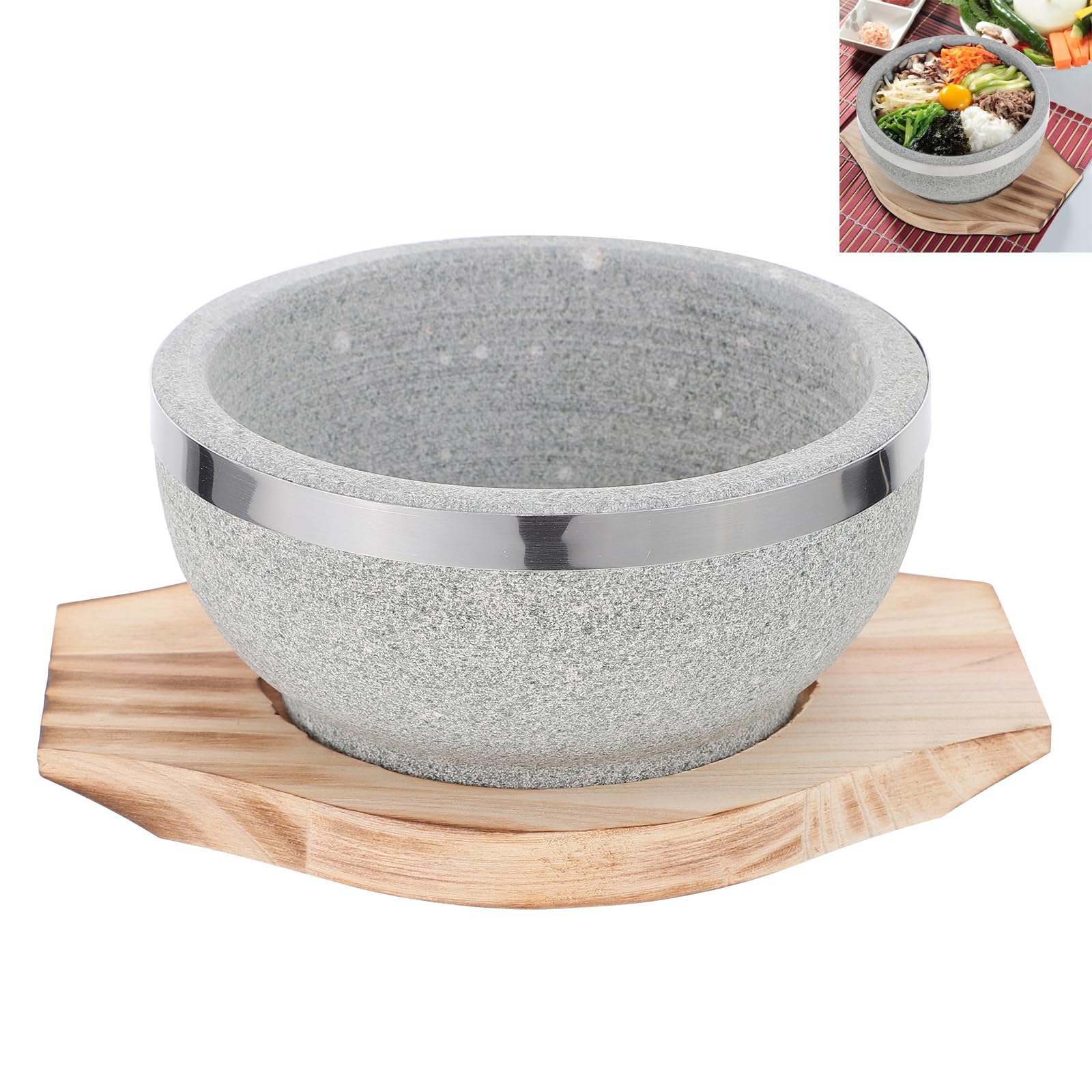 Bol à soupe coréen en pierre avec son plateau bois pour vos repas en famille
