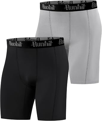 Runhit 1 or 2 Pack Compression Shorts Men, Anti Chafing Moisture Wicking Underwear Base Layer Shorts, Quick Dry Spandex Fabric Sport Tights Undershorts for Running Gym Cycling Yoga Workout