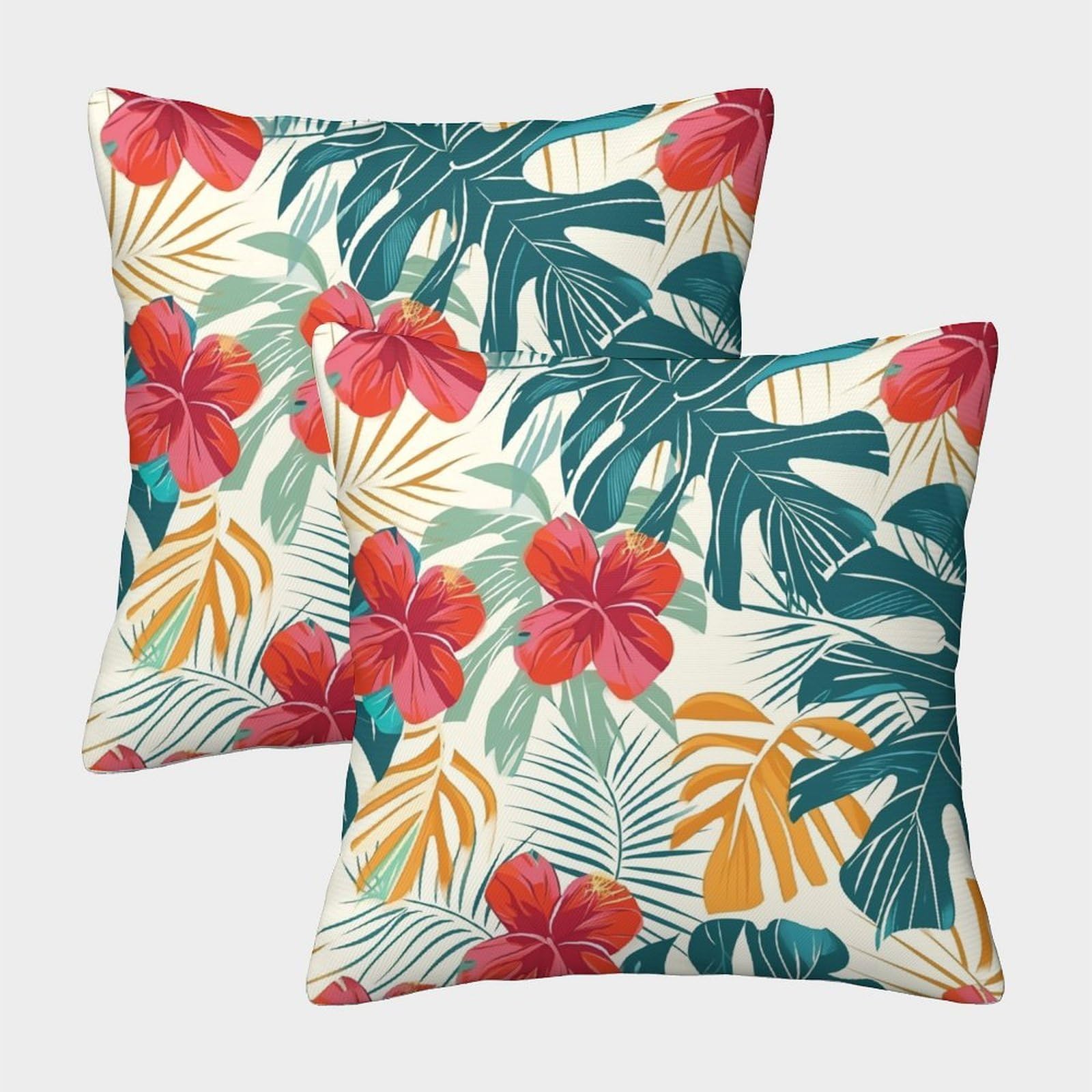 kaiyun 2 Pack Hawaiian Tropical Leaves, Plants Luxury Digital Printed Soft 3D Themed Square Cushion Cover 45x45cm