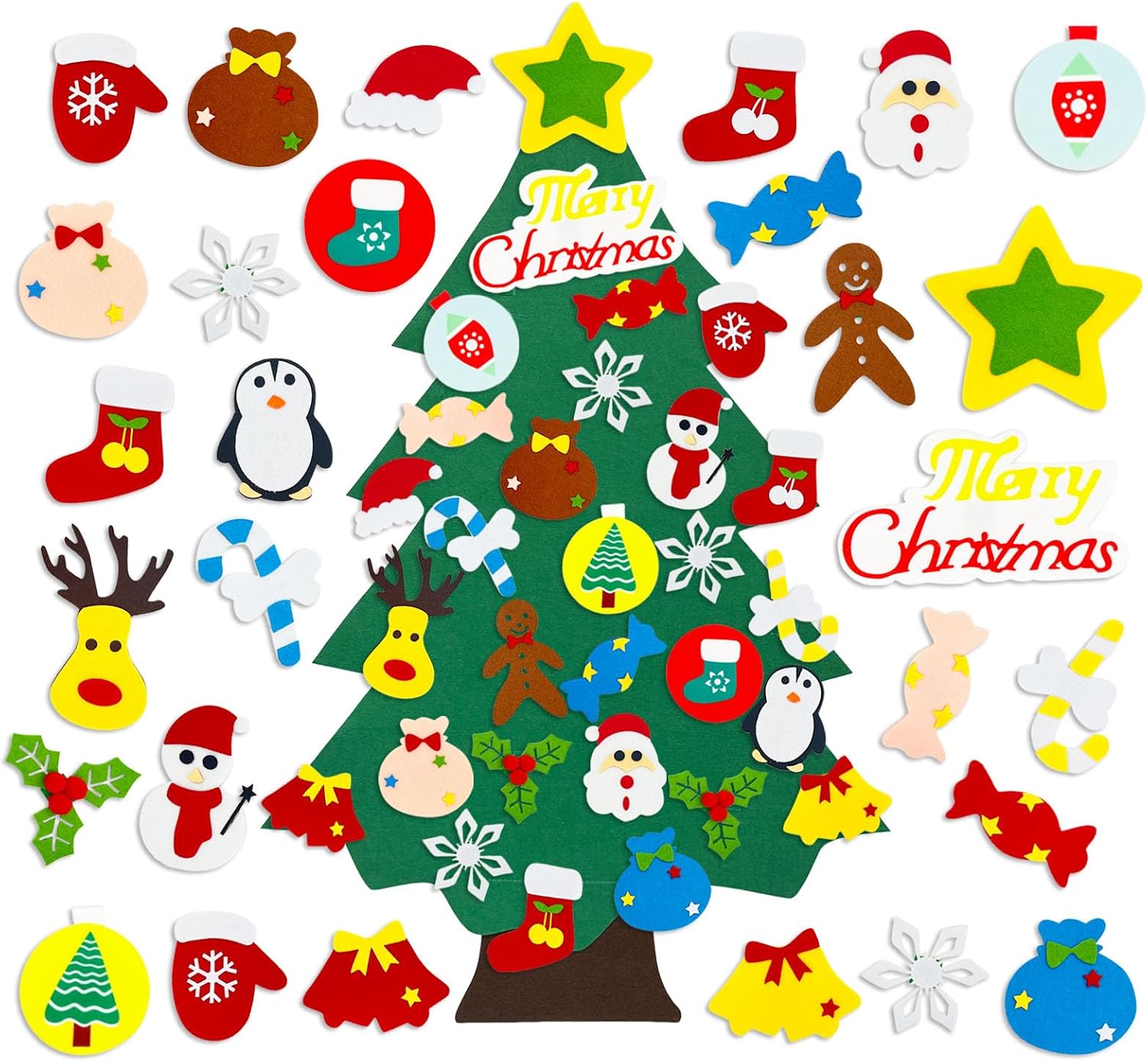 ZEBMOON DIY Felt Christmas Tree, 3.2Ft Felt Xmas Tree with 17 Pcs Ornaments for Adult, Indoor Hanging Christmas Craft Door Decor