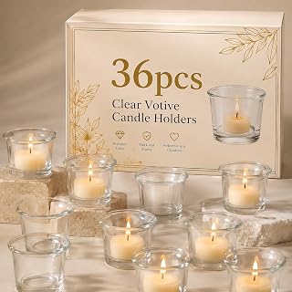 Letine 36-Pack Clear Glass Tealight Candle Holders - Thick Sturdy Votive/Tealight Holders Bulk for Wedding, Party, Home Decor | Perfect Replacement for Wall Sconces, Candelabras & Fireplace Screens