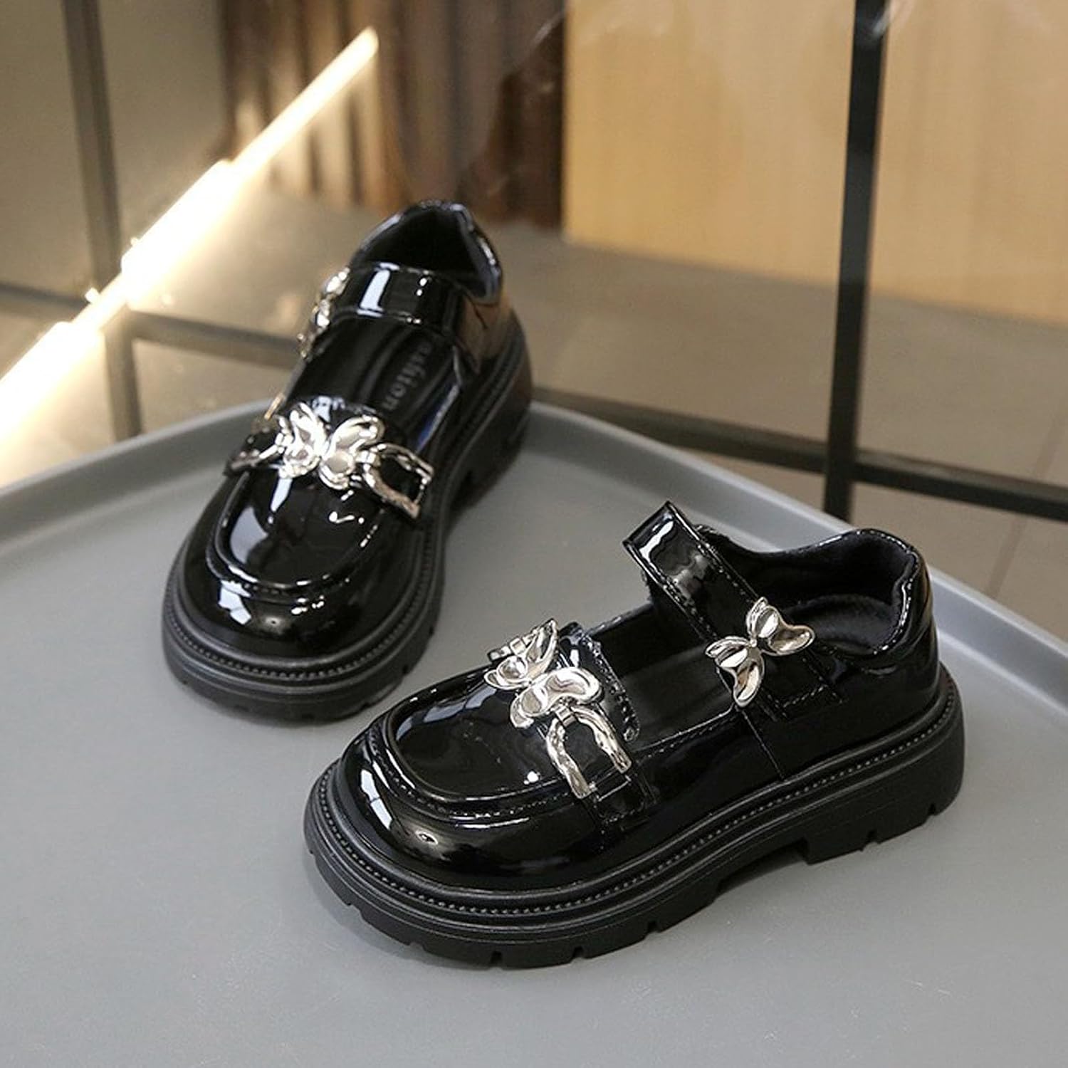 Girls School Uniform Dress Shoes Party Wedding Chunky Sole Straps Oxfords Kids Cute Mary Jane Leather Shoes