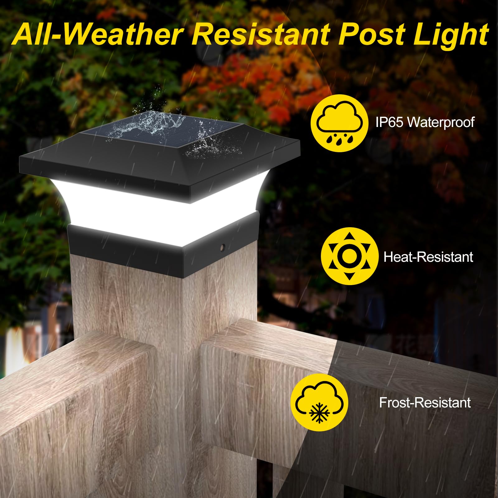 2 Pezzi Luci Postali Solari, Luce Solare Led Esterno Impermeabile, Luci Postali Solari per 9x9 10x10cm Recinto Mazzo Pali in Legno,6000 K