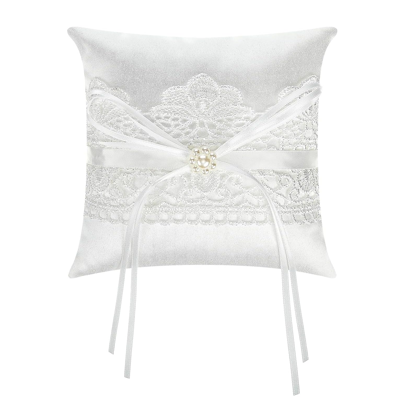 Kaeltsyn Romance Lace Bowknot Rings Pillow for Wedding Presentation with Elegant Design Rings Bearer Cushion for Anniversary Ceremony Essential