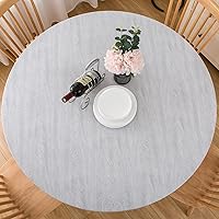 Vista 1 de LIBERECOO Round Vinyl Fitted Tablecloth with Flannel Backing Elastic Edge Table Cover Waterproof Stain-Resistant Wipeable Tablcloths Fits 45-56