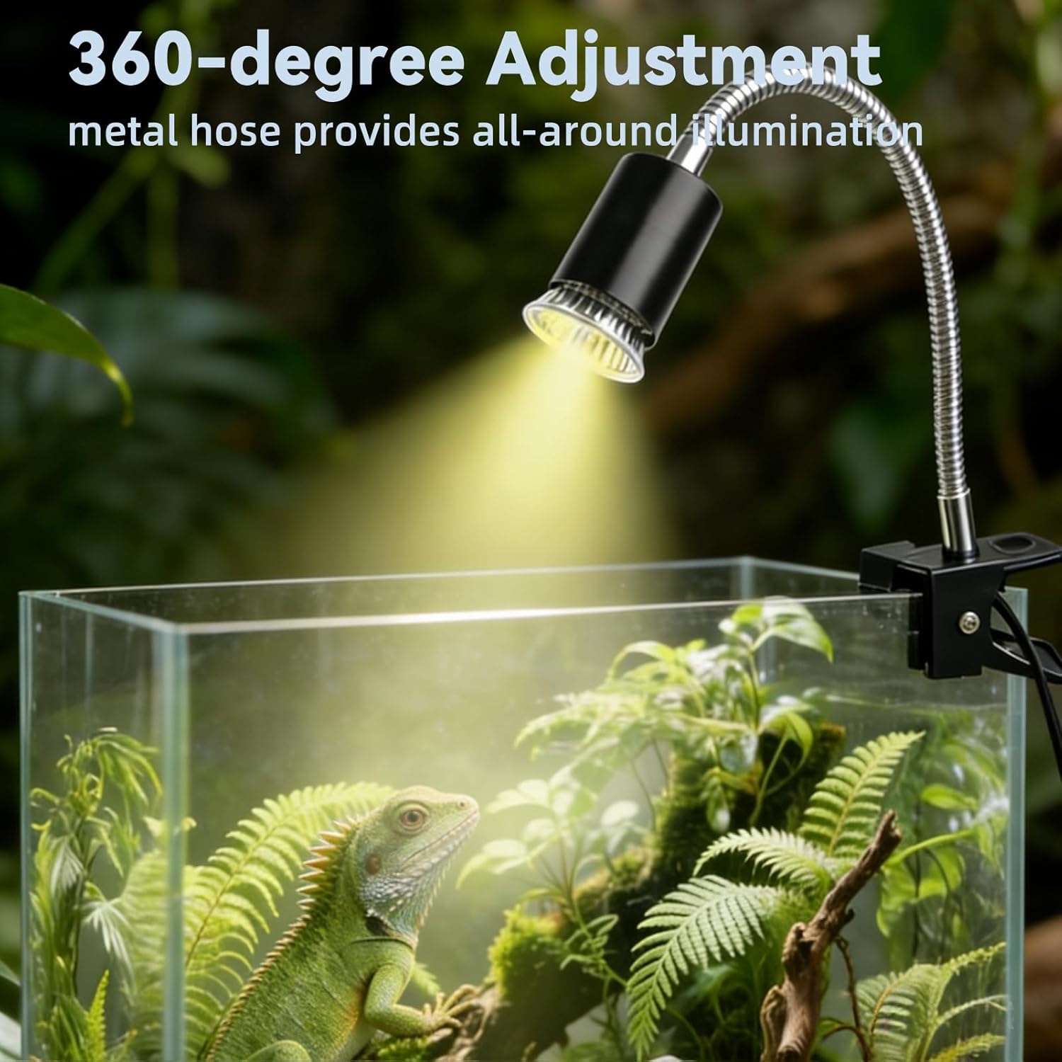 BNOSDM Reptile Heat Lamp, UVA UVB Light for Aquarium Turtle Tank, Reptile Lamp Fixture with 2 * 50W Basking Light and 360° Rotatable Timing & Dimming, Tortoise Heat Lamp for Turtle Lizard Snake Chick