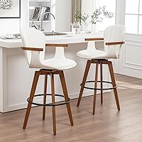 Vista 8 de LUNLING 30” Bar Height Stools,Mid Century Modern Bar Stool,White PU Leather Kitchen Island Stools,Wood High Barstools Swivel with Back and Arms for