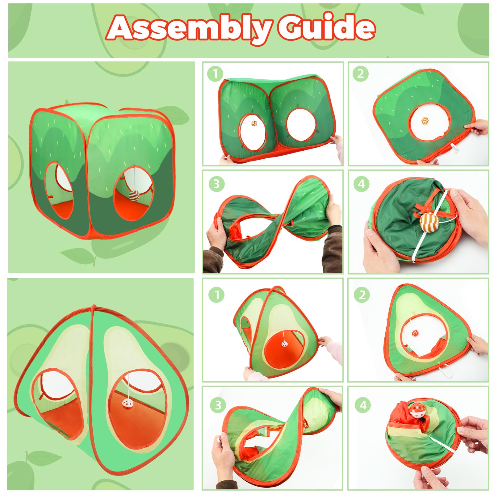 YUEPET Tunnel et cube pliable pour lapin interactif avec balle de jeu pour lapin nain, lapin, cochon d'Inde (avocat)