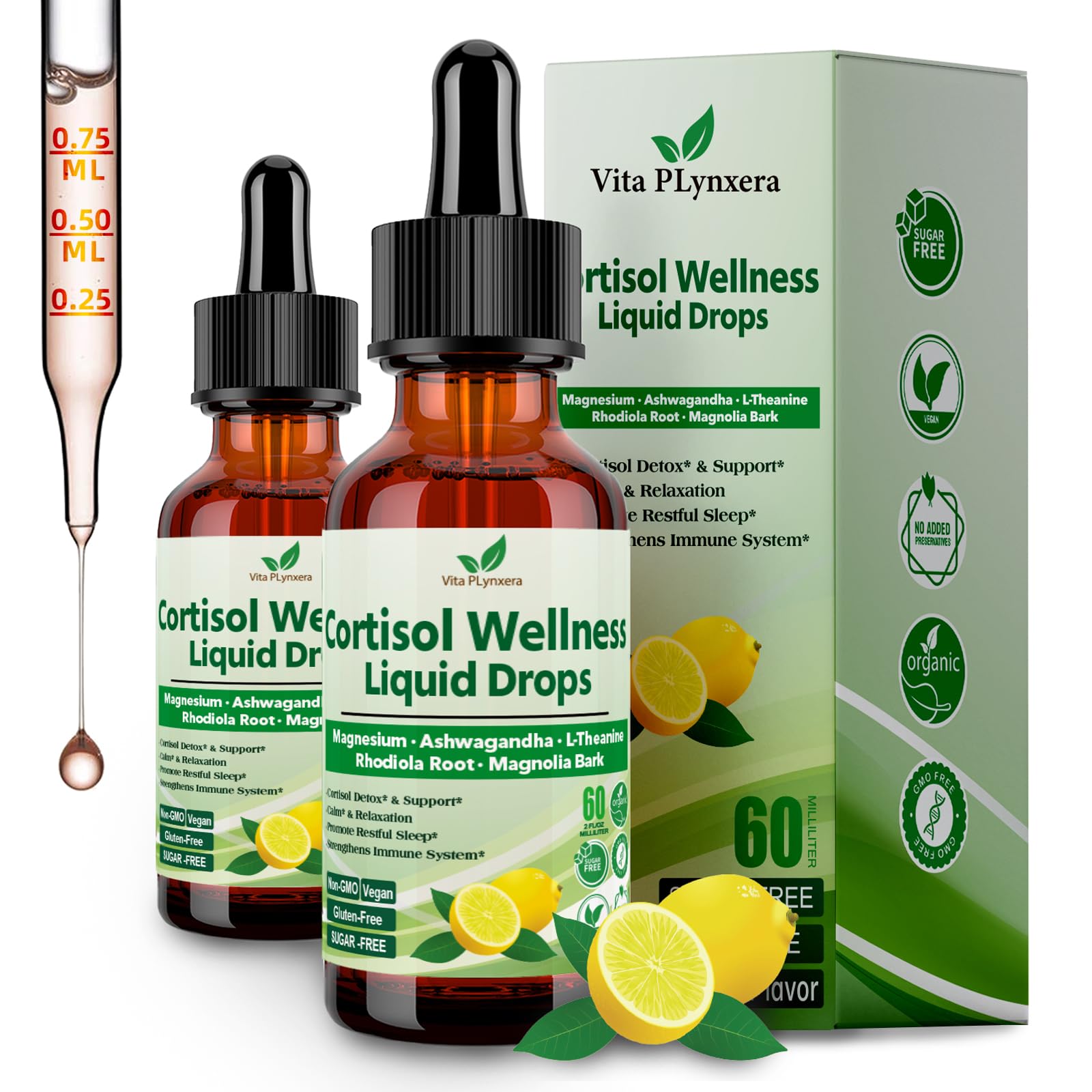 Vita PLynxera Cortisol Supplement Liquid Drops, 17-in-1 Cortisol Detox w. Magnesium Glycinate 400mg Ashwagandha, L-Theanine, Phosphatidylserine, Hormone Balanced for Women, Mood Focus, Sleep Support — Amazon image 9