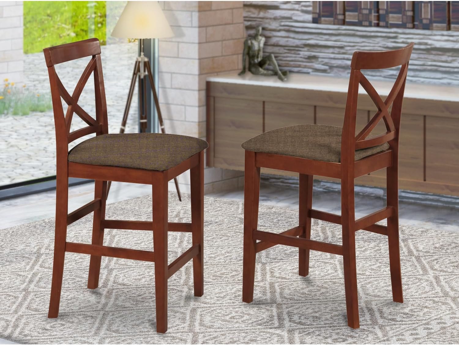 Kitchen Bar Stool - Oak Finish Counter Height Chair - Rustic Style Seating - 41.5" Tall - Home Decor
